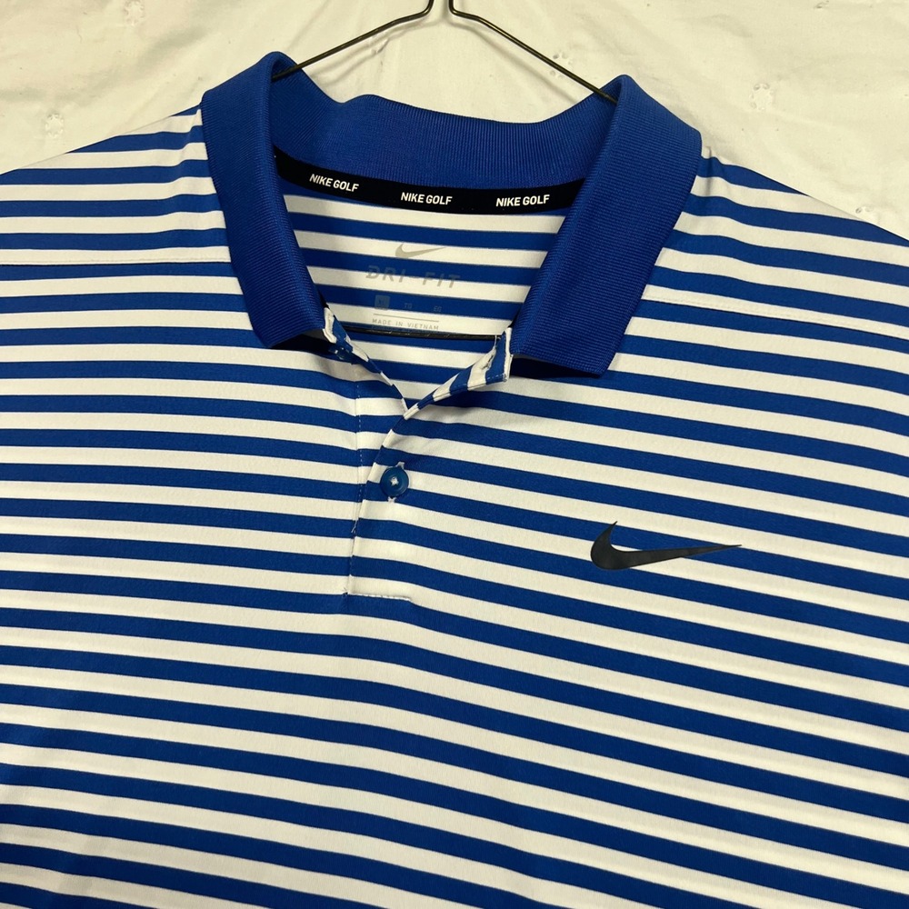 Nike Golf Dri-FIT Polo Shirt Mens XL Blue White Striped Short Sleeve Performance
